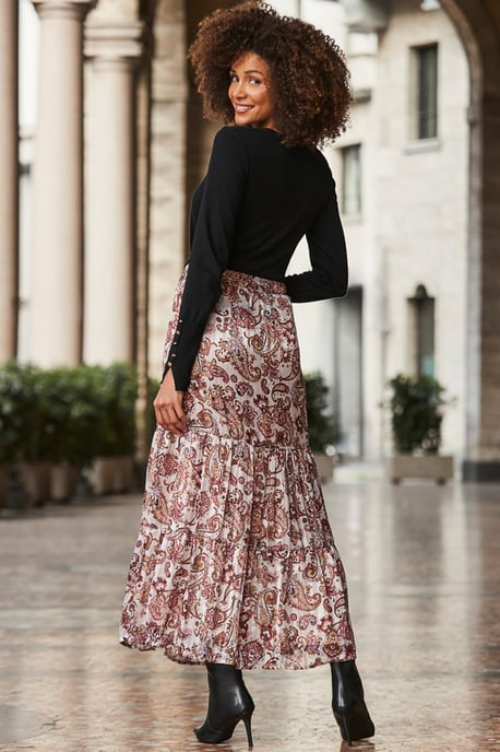 Blush Pink Paisley Print Maxi Skirt