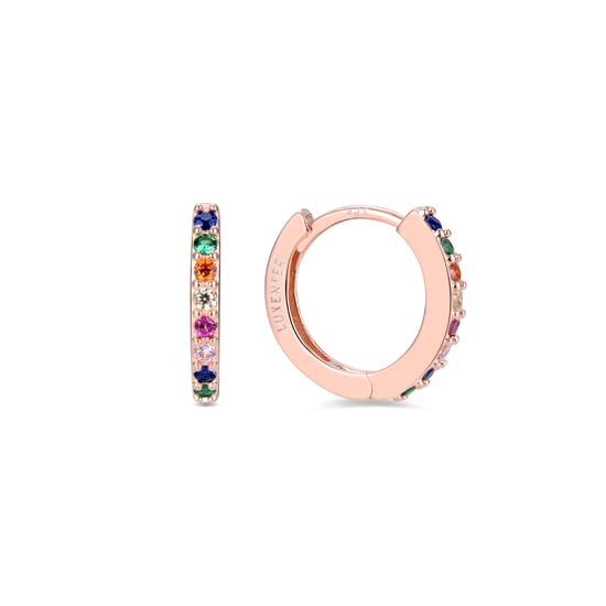 Luxenter valarys hoop earrings in 925 sterling silver and multicoloured zirconia with 18k rose gold plated finish