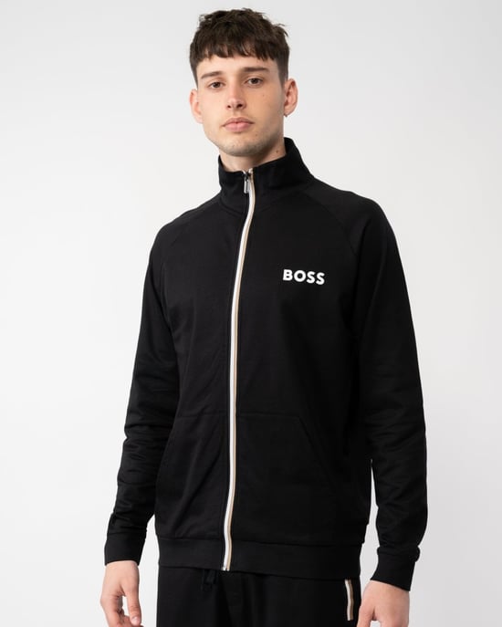 BOSS Orange Authentic Mens Loungewear Track Jacket in French Terry with Logo Detail
