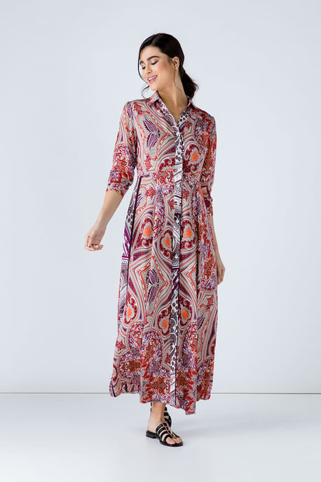 Print Maxi Dress with Buttons