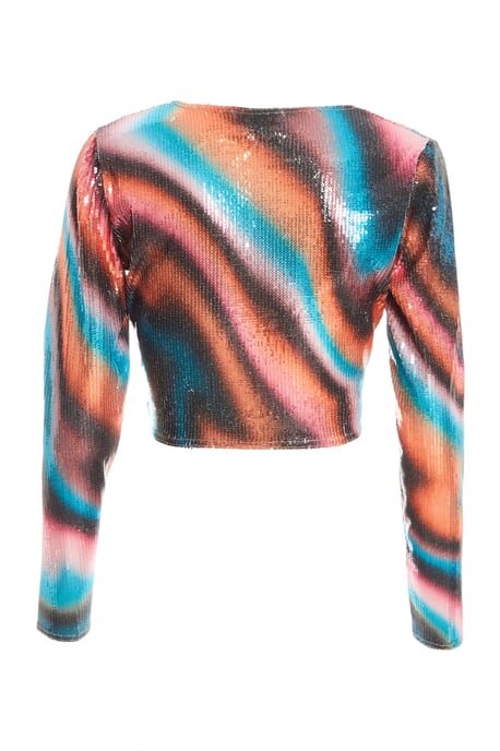 Multicoloured Sequin Marble Knot Crop Top