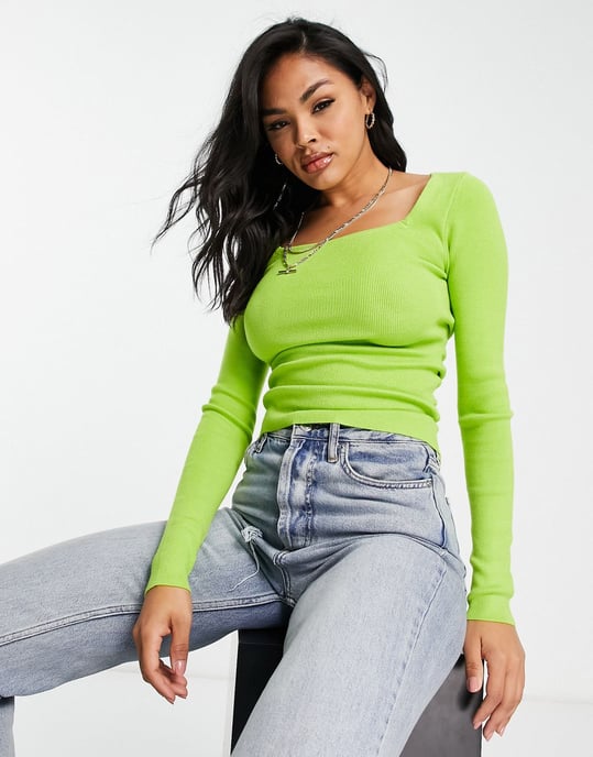 ASOS DESIGN jumper with cut out ruched back detail in lime green