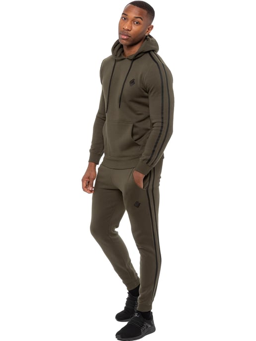 Enzo | Heren Pullover Tape Hoodie Tracksuit Set - Khaki - Image 1