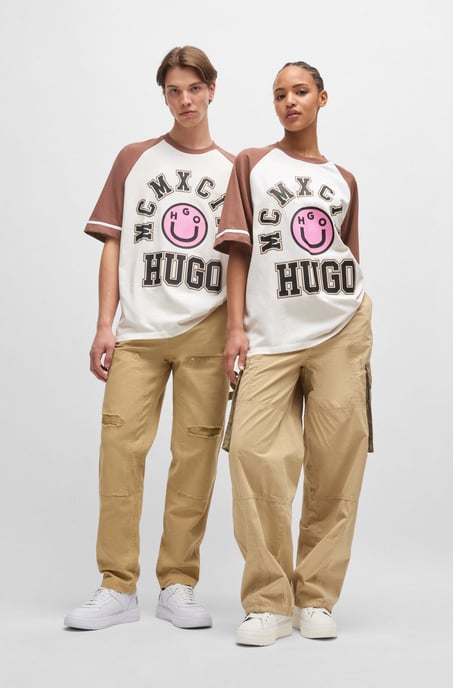 Men's Hugo Happy Print Loose-Fit T-Shirt in White