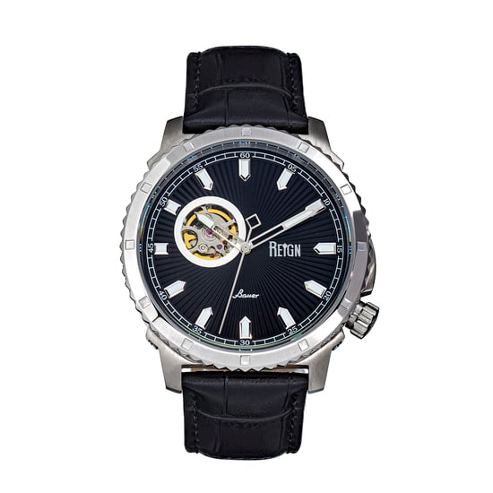 Reign Bauer Automatic Semi-SkeletonLeather-Band Watch