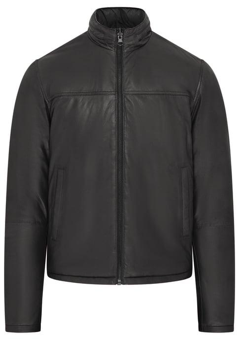 Mens Black Reversible Bomber Leather Jacket - Raufoss