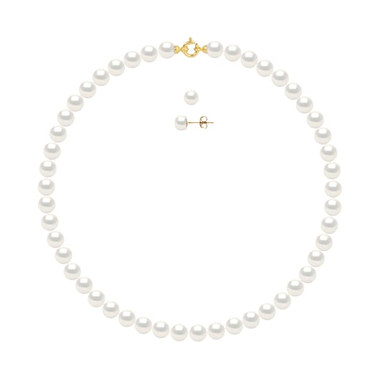 Set Necklace + Earrings - Real Cultured Freshwater Pearls Round 8-9 mm