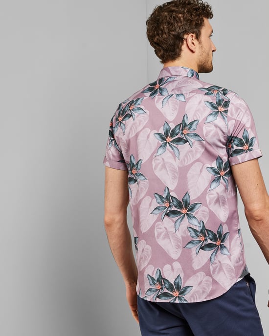 Ted Baker Myles Short-Sleeved Tropical Printed Shirt, Pink