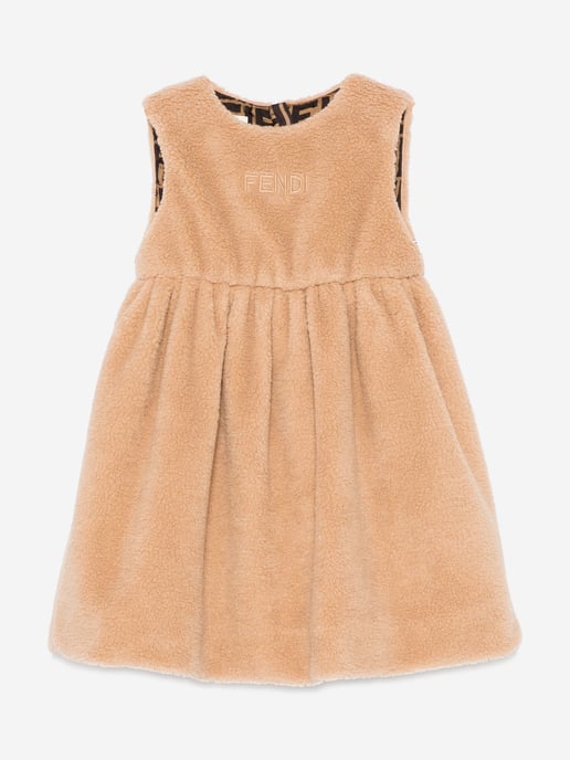 Fendi Baby Girls Teddy Fleece Dress in Beige