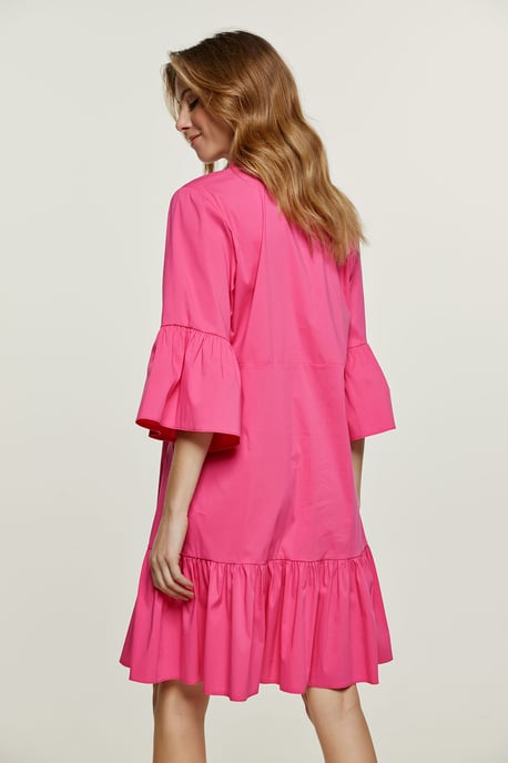 Fuchsia klokmouwtjes jurk met ruche zoom - Image 3