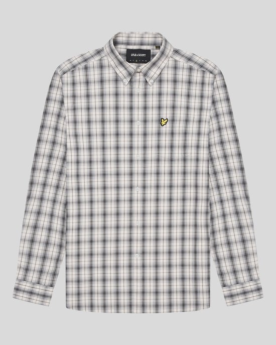 Lyle & Scott gewassen geruit popeline gunmetal grijs shirt met lange mouwen - Image 5