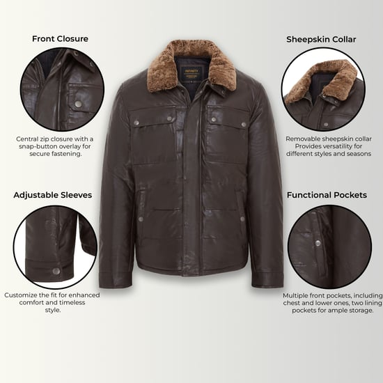 Mens Brown Leather Puffer Quilted Jacket - Farsund
