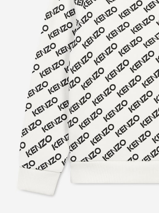 KENZO Kids Logo Print Hoodie in Ivory