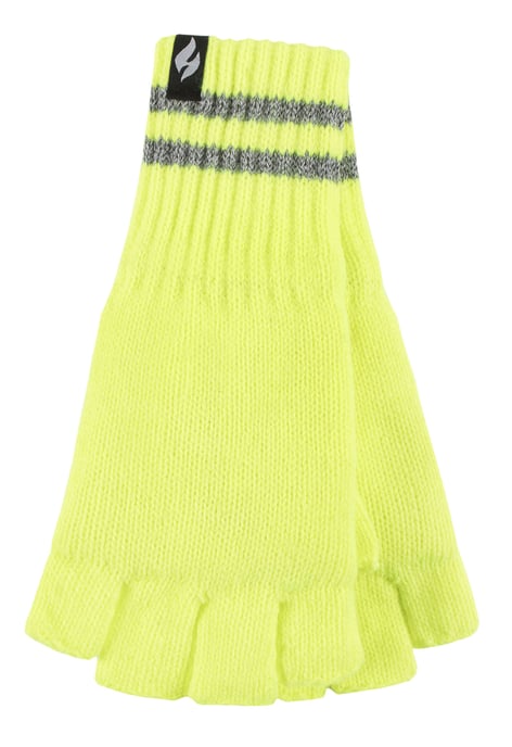 Heren gebreide vingerloze reflecterende handschoenen voor de winter | Heat Holders | Thermische Hi Viz werkhandschoenen - Geel - Image 1