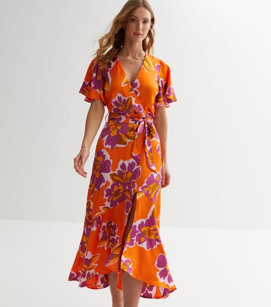 Large Floral Print Wrap Occassion Midi Dress