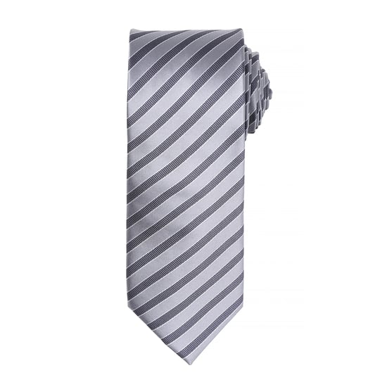 Premier Mens Double Stripe Pattern Formal Business Tie (Silver/Dark Grey)