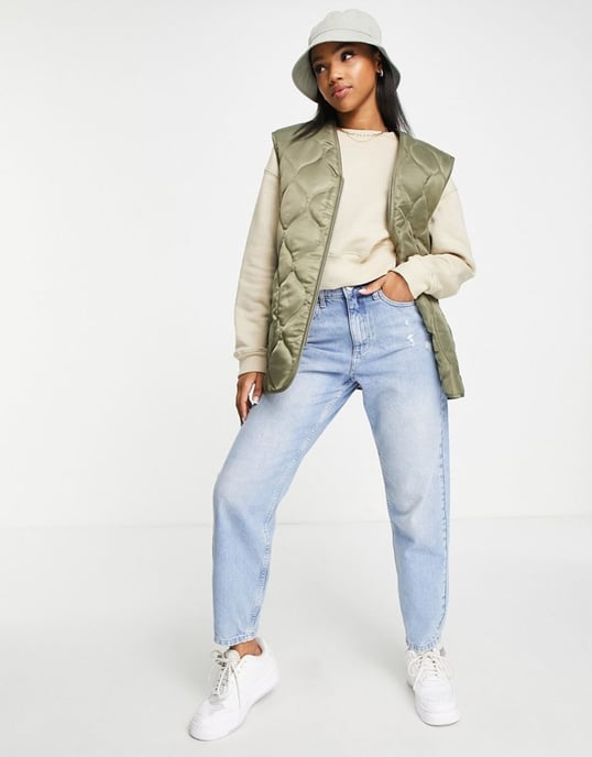 ASOS DESIGN nylon onion quilted gilet in light khaki-Brown