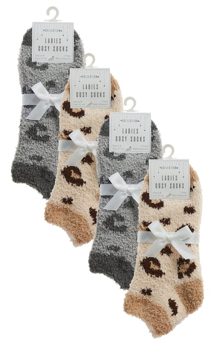 8 paar multiverpakking pluizige enkelsokken voor dames | Nieuwe sokken met dierenprint voor dames - Grijs / Beige - Image 2
