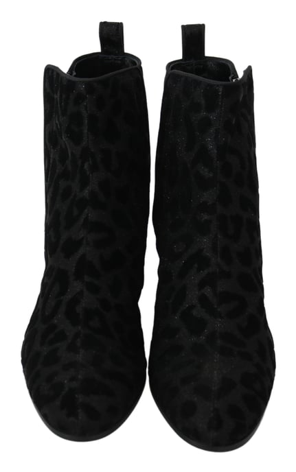 Dolce & Gabbana Dames Zwart Luipaard Korte Laarzen Rits Schoenen - Image 4