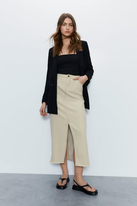 Split Front Denim Maxi Skirt