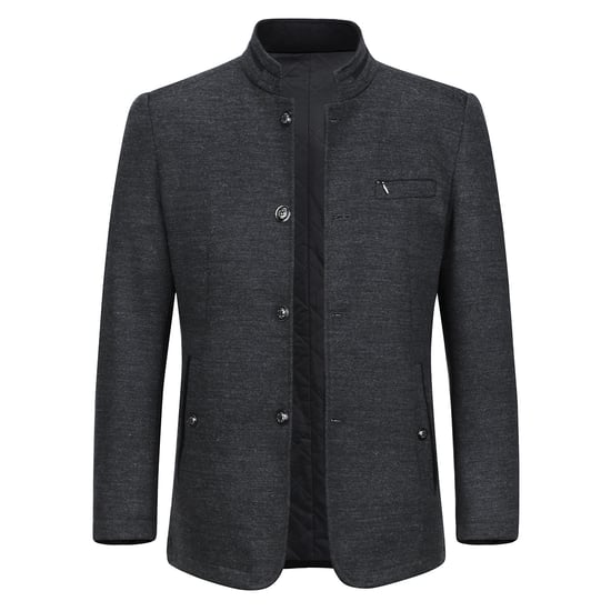 Heren korte slim fit jas met opstaande kraag Business Casual wollen overjas grijs - Image 1
