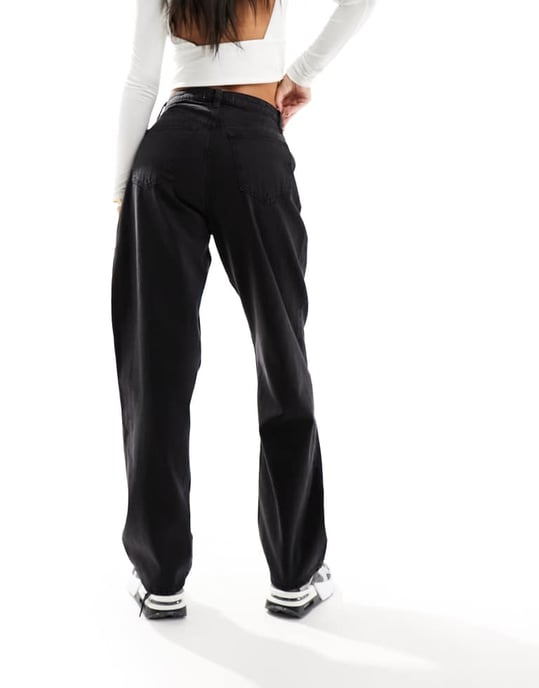 Abercrombie & Fitch Curve Love high rise loose fit pleated jeans in black