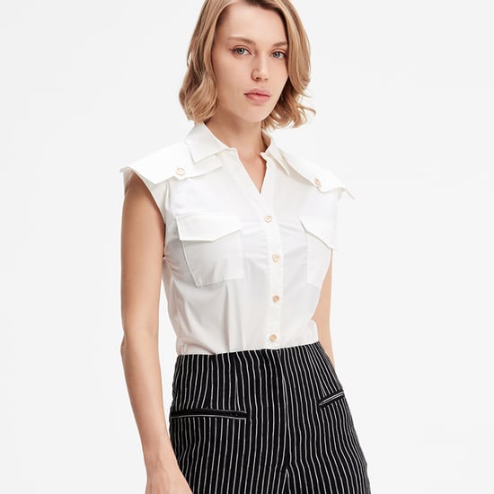 Mouwloos shirt met flappen op schouders - Image 2