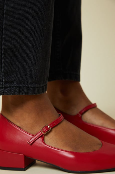 Perla Faux Patent Leather Mary Jane Low Block Heel Court Shoes