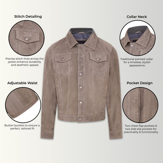 Mens Grey Goat Suede Leather Jacket- Nurmes