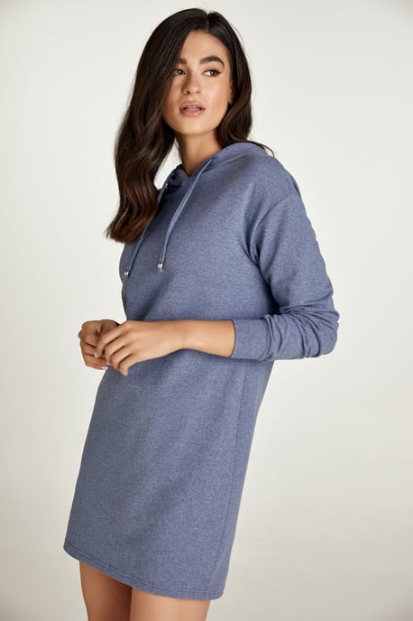Indigo Melange Hooded Mini Dress
