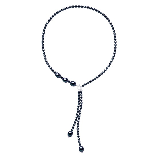 Necklace Tie of Real Cultured Freshwater Pearls Grain of Rice 5 mm and Baroque 11 mm