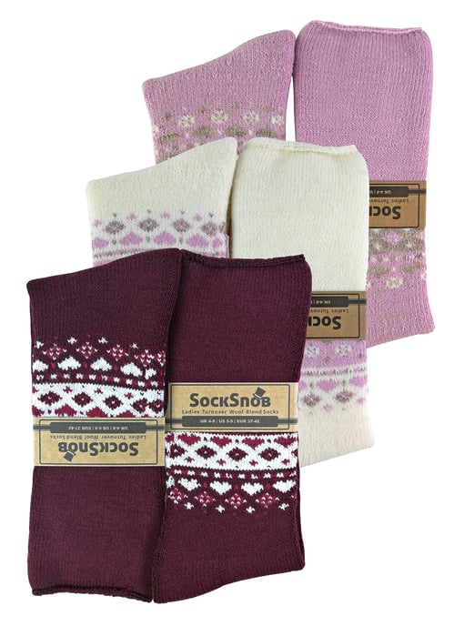 Sock Snob - 3 Paar Dames Omslag Bovenwol Bed Sokken voor Winter | Warme Sokken - Diepe Fuchsia / Roze / Crème - Image 2
