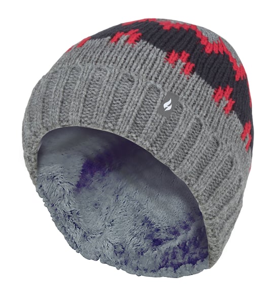 Heat Holders - Geribbelde zachte muts met pom-pom voor jongens - Pebble Melange / red / navy - Image 1