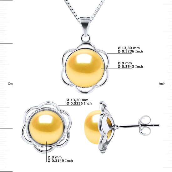 Adornment Necklace & Earrings PETAL Freshwater Pearl 8-9mm Golden 925