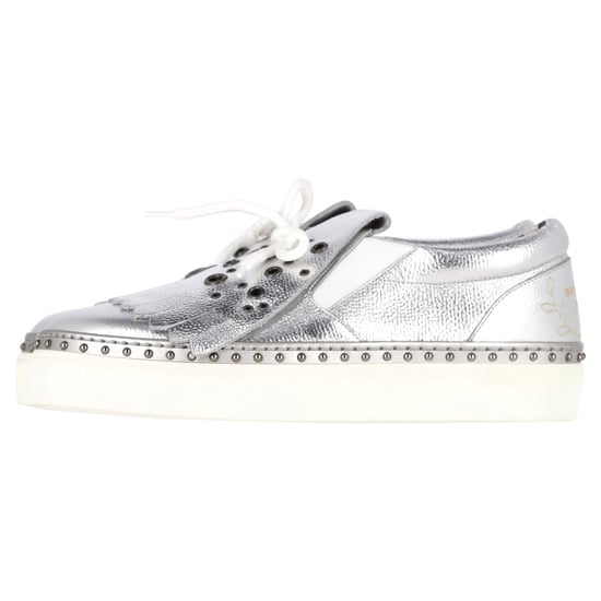 Burberry Kiltie Franje Detail Slip-On Sneakers Metallic Zilveren Leer - Image 5