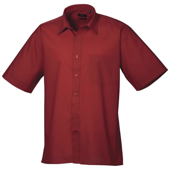 Premier Heren Korte Mouw Formele Poplin Gewoon Werk Shirt (Bourgondië) - Image 1
