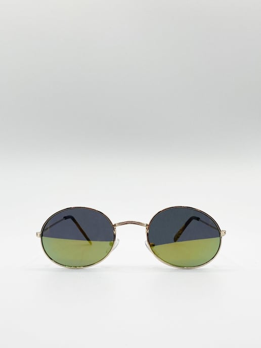 Metal Frame Round Sunglasses with Mirror Lenses