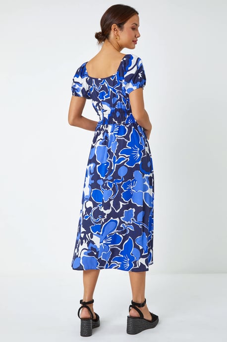 Floral Print Puff Sleeve Midi Dress