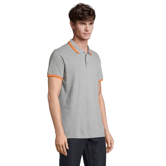 SOLS Heren Pasadena Melange Poloshirt (Grijs gemêleerd/oranje) - Image 3