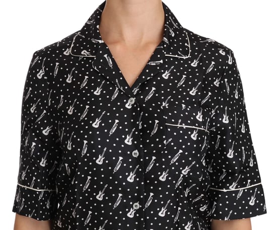 Dolce & Gabbana Dames Zwarte Gitaar & Trompet Print Zijde Blouse - Image 4