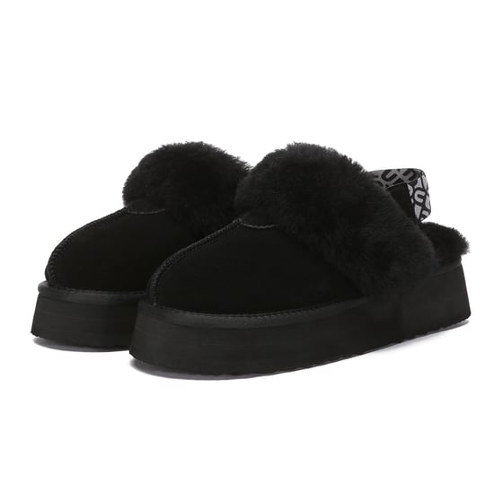 EVER AU Women Wagtail Removable Strap Platform Slippers - Black