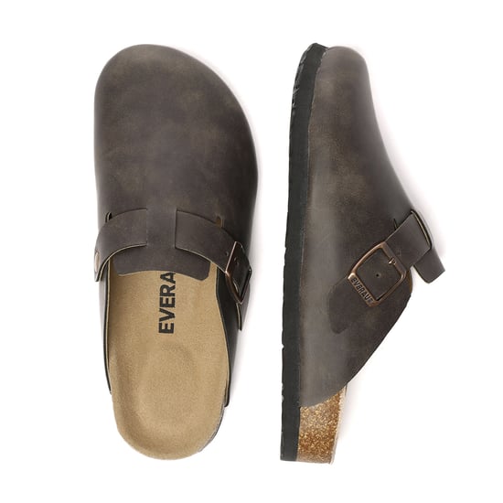 EVER AU Women Pintail Leather Comfort Clog Sandals - Brown Oiled Leather