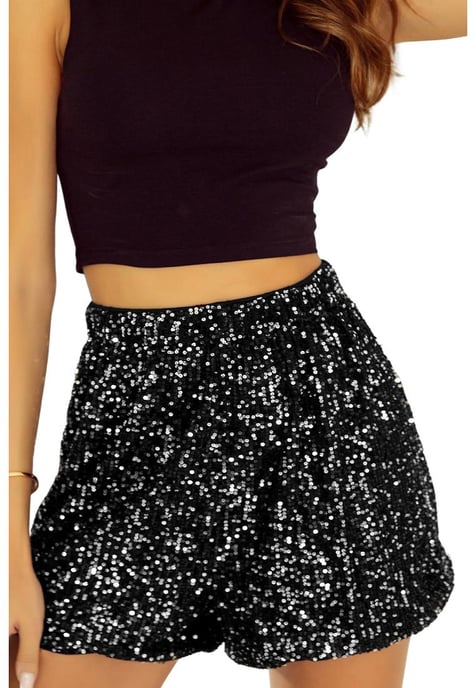 Dames Sequin Hoge Taille Casual Shorts in Zwart - Image 2