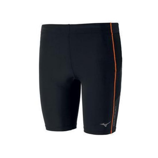 Mizuno Stretch Waist Black/Orange Graphic Logo Mens Mid Tights J2GB601391