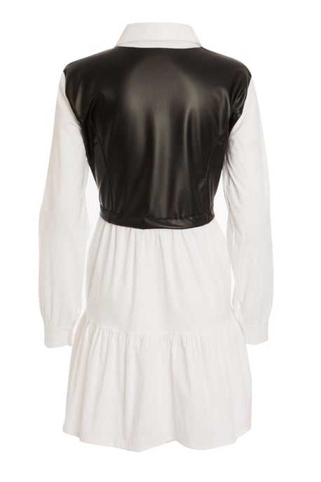 White & Black Faux Leather Shirt Dress