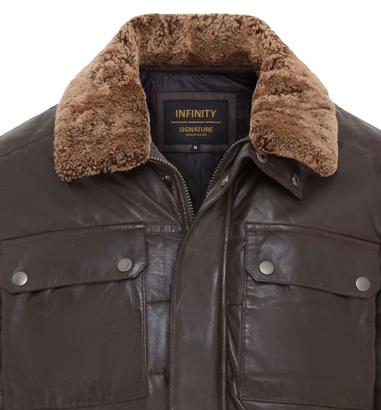 Mens Brown Leather Puffer Quilted Jacket - Farsund