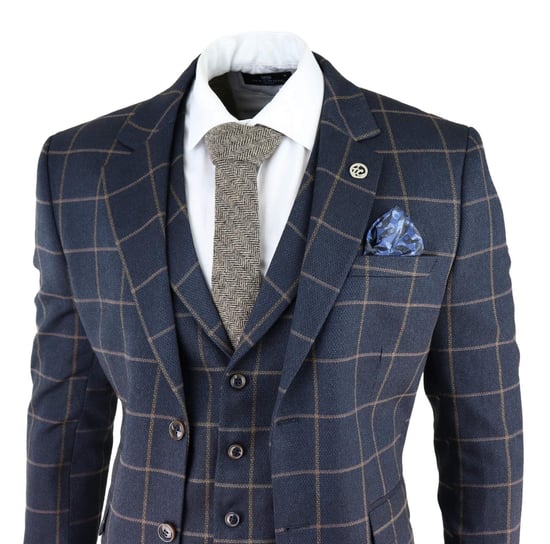 Heren Marineblauwe Geruite 3-delige Tweed Pak Peaky Blinders 1920s Gatsby Tailored Fit - Image 3