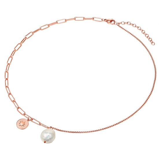Necklace stainless steel rose gold freshwater cultured pearl white Valero Pearls - Image 2