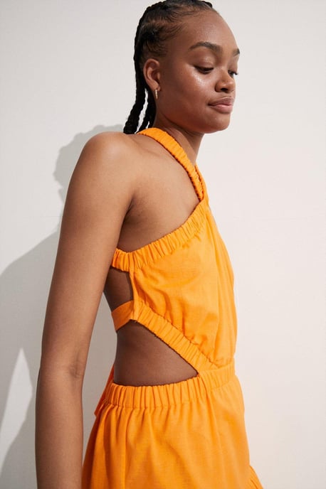 Cotton Cross Back Cut Out Mini Dress