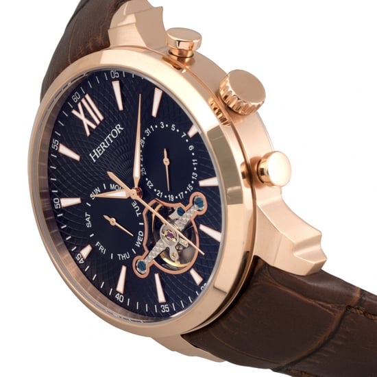 Heritor Automatic Arthur Semi-Skeleton Leather-Band Watch w/ Day/Date